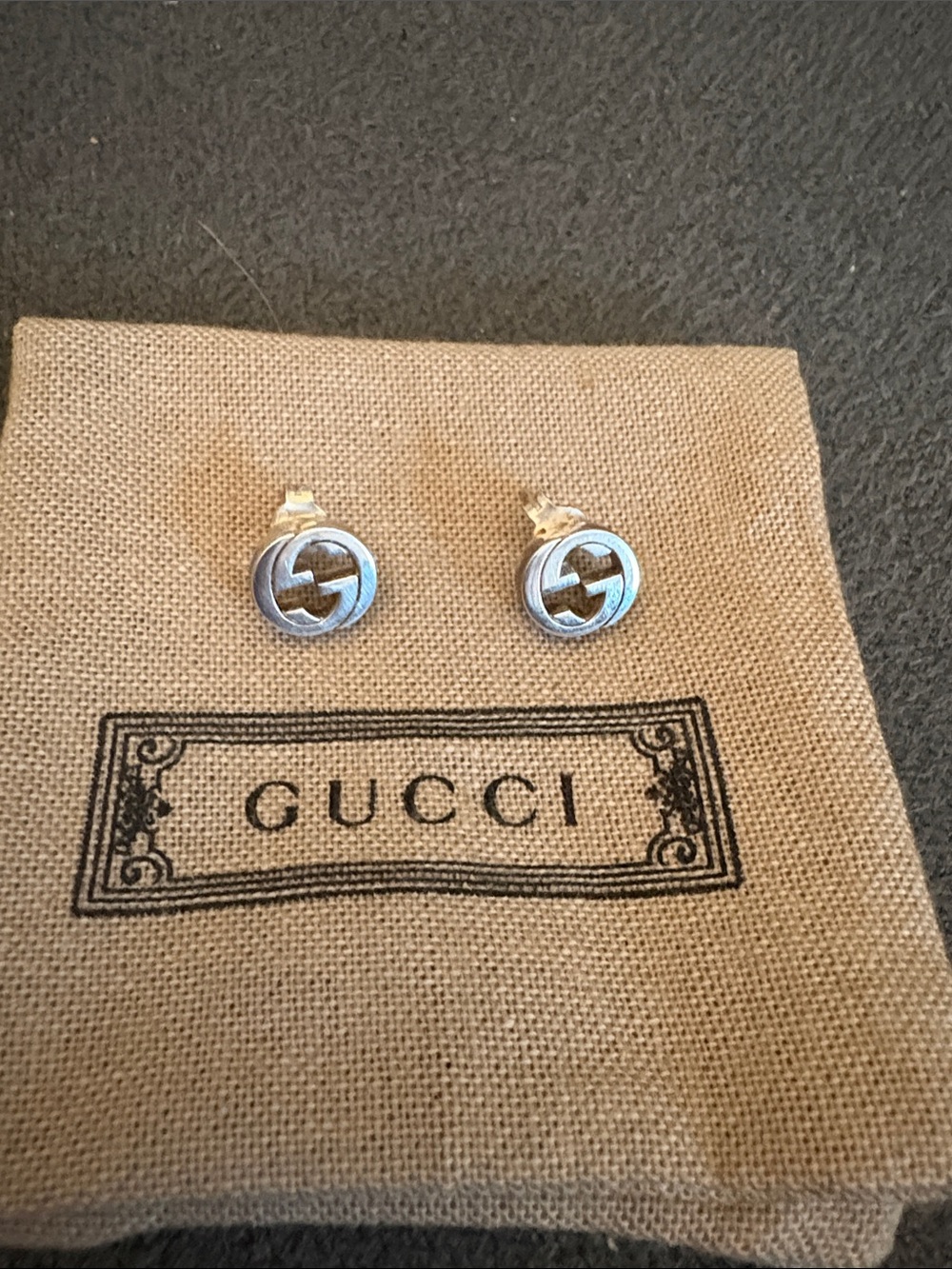 Gucci Silver Interlocking G Round Stud Earrings